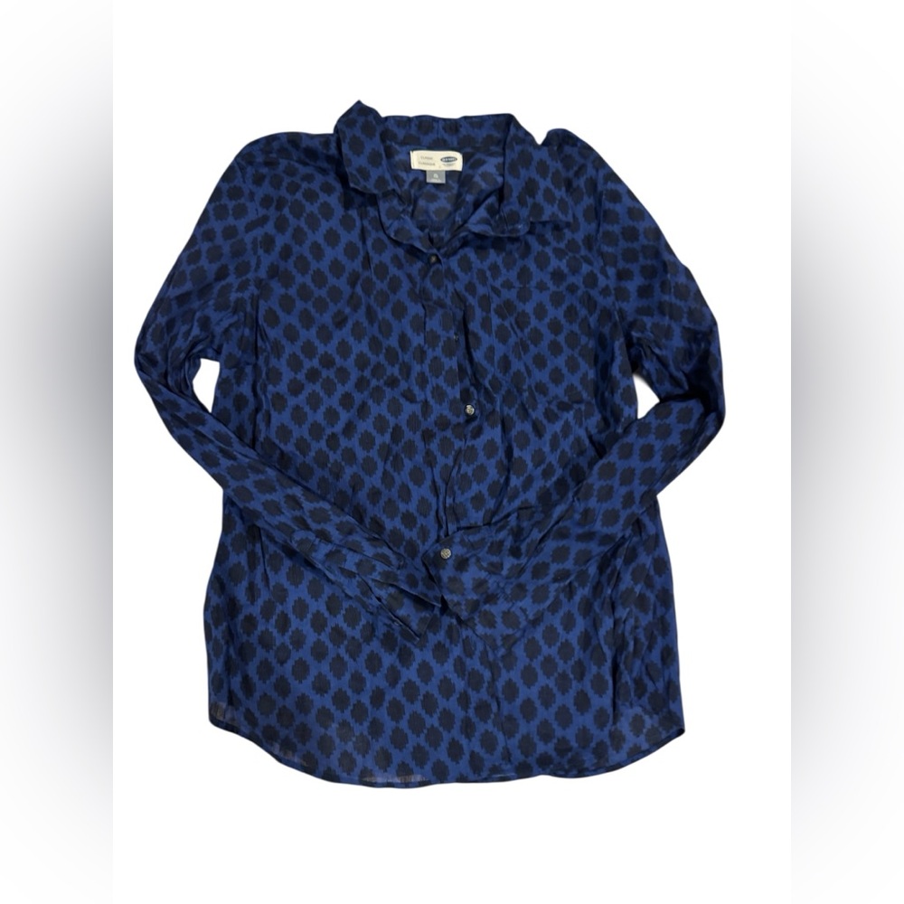 Old Navy Navy Blue Patterned Button Down Shirt